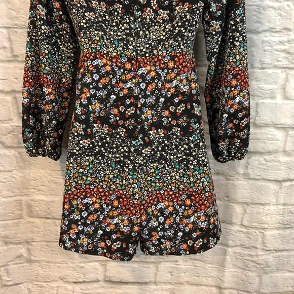 Zara Basic XS Floral V-Neck Long Sleeve Romper - Picture 7 of 8